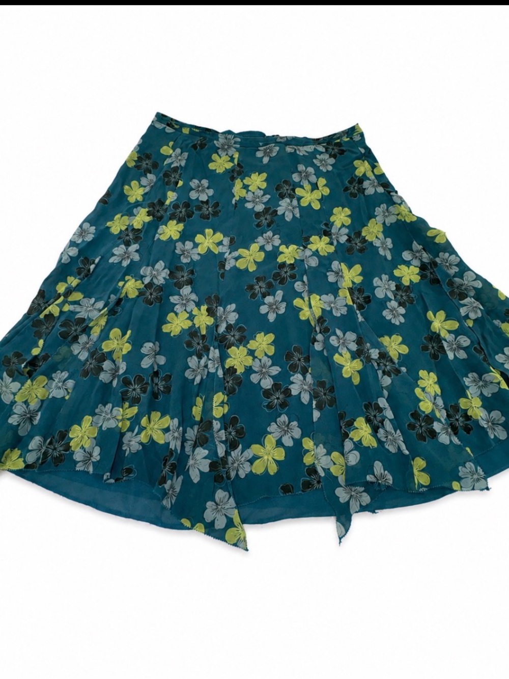 Teal Floral Circle Skirt with Lime Accents